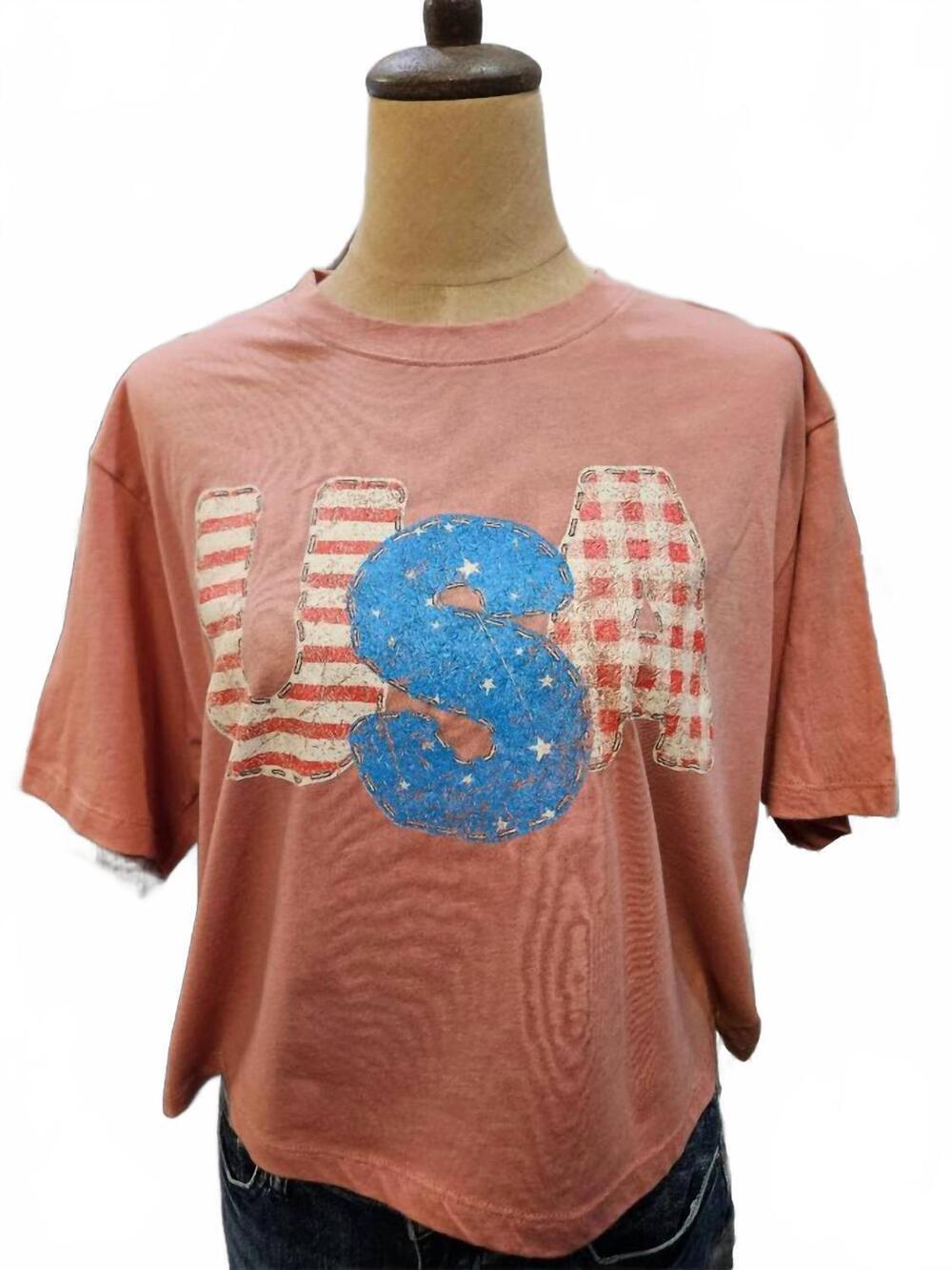 NEW ZUTTER women's usa faux crop t-shirt in red